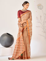 Saree Mall Women's Cotton Blend Cream Woven Design Designer Saree With Blouse Piece-ARIKA82006