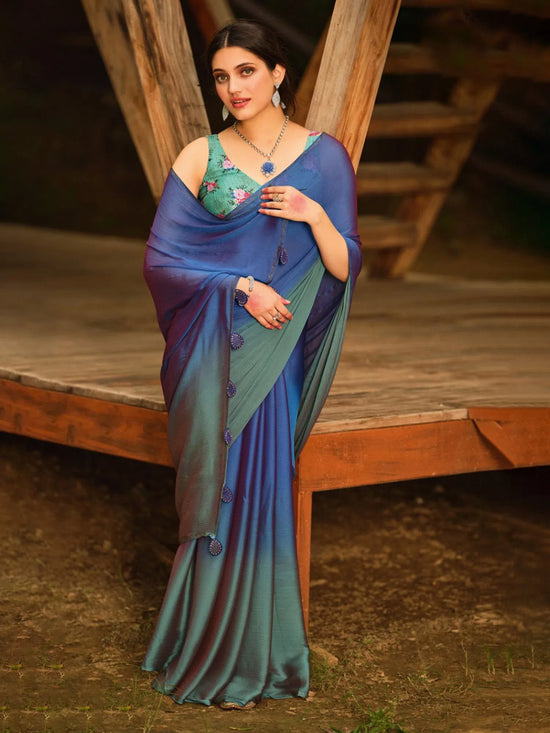 Saree Mall Women's Chiffon Blue Embellished Celebrity Saree With Blouse Piece-ARUNA07