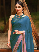 Saree Mall Women's Chiffon Blue Embellished Celebrity Saree With Blouse Piece-ARUNA09