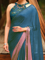 Saree Mall Women's Chiffon Blue Embellished Celebrity Saree With Blouse Piece-ARUNA09