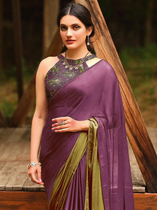 Saree Mall Women's Chiffon Purple Embellished Celebrity Saree With Blouse Piece-ARUNA12