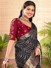 Saree Mall Women's Cotton  Navy Blue Woven Design Designer Saree With Blouse Piece-ARUNA4655