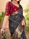 Saree Mall Women's Cotton  Navy Blue Woven Design Designer Saree With Blouse Piece-ARUNA4655