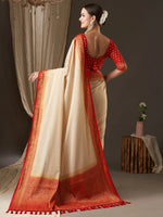 Saree Mall Women's Georgette Off White Woven Design Designer Saree With Blouse Piece-ARYA1204