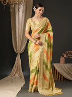 Saree Mall Women's Georgette Yellow Woven Design Designer Saree With Blouse Piece-ARYA1704