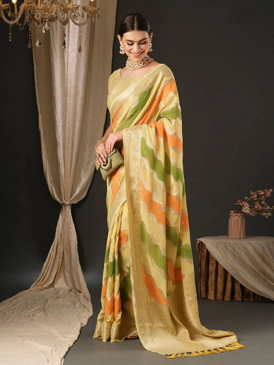 Saree Mall Women's Georgette Yellow Woven Design Designer Saree With Blouse Piece-ARYA1704