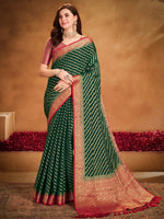 Saree Mall Women's Georgette Green Woven Design Designer Saree With Blouse Piece-ARYA1901