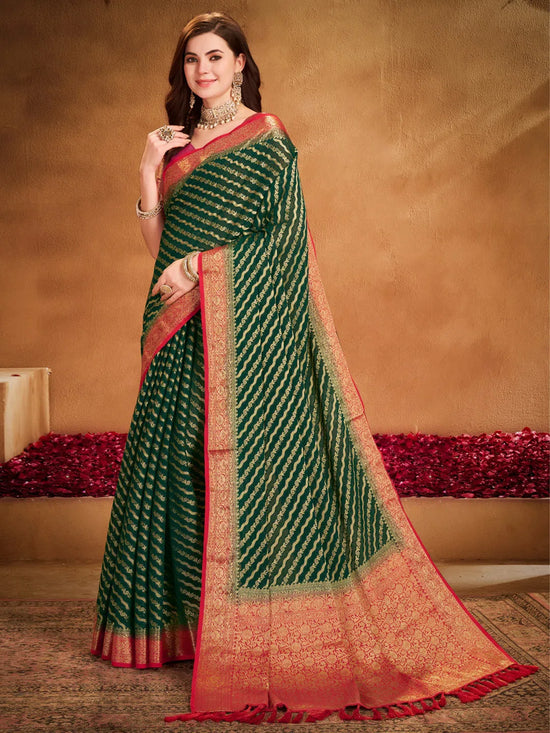 Saree Mall Women's Georgette Green Woven Design Designer Saree With Blouse Piece-ARYA1901