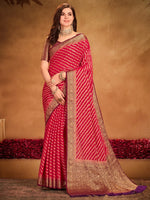 Saree Mall Women's Georgette Red Woven Design Designer Saree With Blouse Piece-ARYA1905