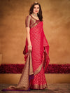 Saree Mall Women's Georgette Red Woven Design Designer Saree With Blouse Piece-ARYA1905