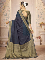 Saree Mall Women's Nylon Navy Blue Woven Design Designer Saree With Blouse Piece-ARYA2102