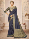 Saree Mall Women's Nylon Navy Blue Woven Design Designer Saree With Blouse Piece-ARYA2102