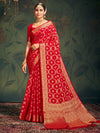 Saree Mall Women's Georgette Red Woven Design Designer Saree With Blouse Piece-ARYA2304