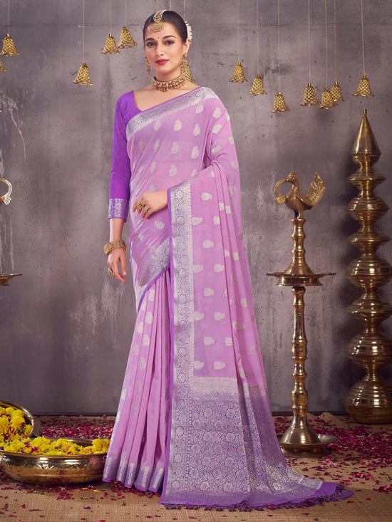 Saree Mall Women's Georgette Mauve Woven Design Designer Saree With Blouse Piece-ARYA2402