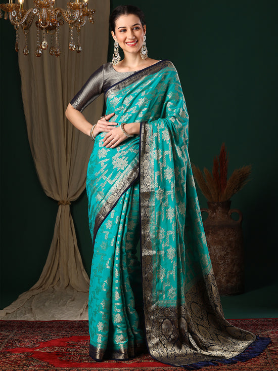 Saree Mall Women's Georgette Light Blue Woven Design Designer Saree With Blouse Piece-ARYA2602