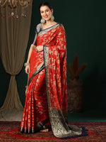 Saree Mall Women's Georgette Red Woven Design Designer Saree With Blouse Piece-ARYA2603