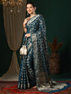 Saree Mall Women's Georgette Teal Blue Woven Design Designer Saree With Blouse Piece-ARYA2805