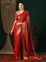 Saree Mall Women's Georgette Red Woven Design Designer Saree With Blouse Piece-ARYA2903