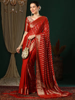 Saree Mall Women's Georgette Red Woven Design Designer Saree With Blouse Piece-ARYA2903