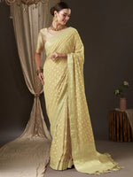 Saree Mall Women's Georgette Yellow Woven Design Designer Saree With Blouse Piece-ARYA3006