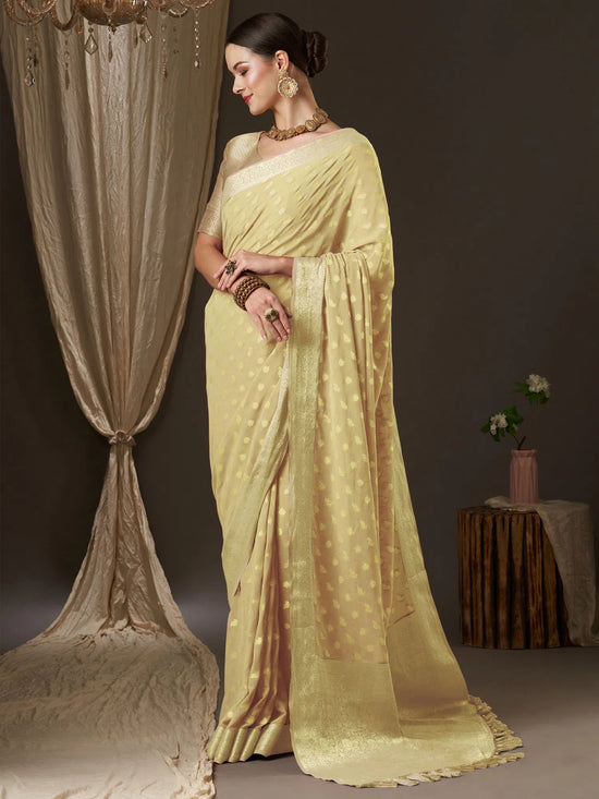 Saree Mall Women's Georgette Yellow Woven Design Designer Saree With Blouse Piece-ARYA3006