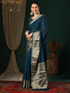 Saree Mall Women's Georgette Teal Blue Woven Design Designer Saree With Blouse Piece-ARYA3102