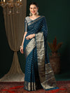 Saree Mall Women's Georgette Teal Blue Woven Design Designer Saree With Blouse Piece-ARYA3102