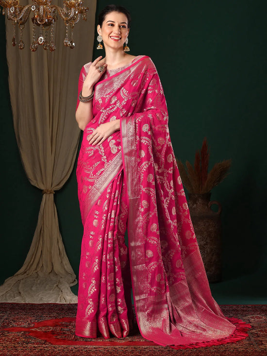 Saree Mall Women's Georgette Pink Woven Design Designer Saree With Blouse Piece-ARYA3201