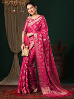 Saree Mall Women's Georgette Pink Woven Design Designer Saree With Blouse Piece-ARYA3201