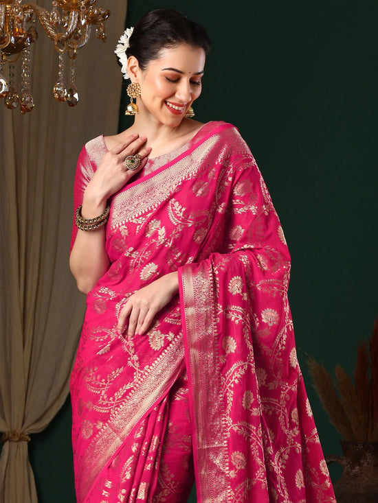 Saree Mall Women's Georgette Pink Woven Design Designer Saree With Blouse Piece-ARYA3201