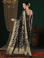 Saree Mall Women's Georgette Black Woven Design Designer Saree With Blouse Piece-ARYA3202