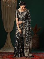 Saree Mall Women's Georgette Black Woven Design Designer Saree With Blouse Piece-ARYA3202