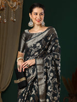 Saree Mall Women's Georgette Black Woven Design Designer Saree With Blouse Piece-ARYA3202