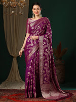 Saree Mall Women's Georgette Magenta Woven Design Designer Saree With Blouse Piece-ARYA3203