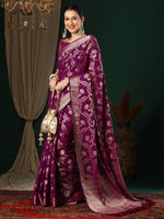 Saree Mall Women's Georgette Magenta Woven Design Designer Saree With Blouse Piece-ARYA3203