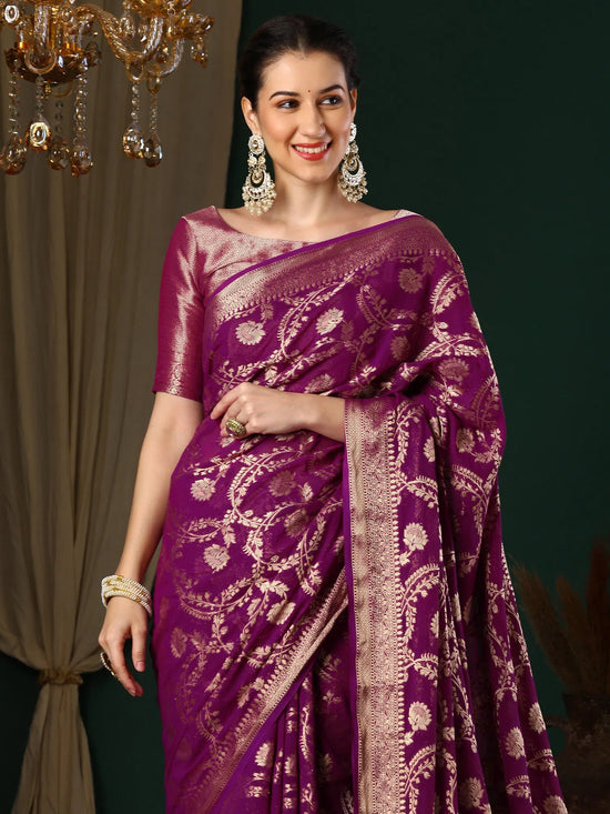 Saree Mall Women's Georgette Magenta Woven Design Designer Saree With Blouse Piece-ARYA3203