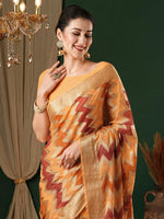 Saree Mall Women's Georgette Peach Woven Design Designer Saree With Blouse Piece-ARYA3302