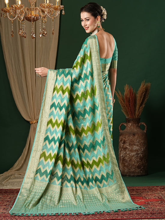 Saree Mall Women's Georgette Turquoise Woven Design Designer Saree With Blouse Piece-ARYA3303