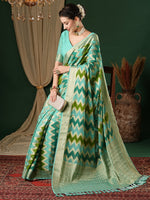 Saree Mall Women's Georgette Turquoise Woven Design Designer Saree With Blouse Piece-ARYA3303