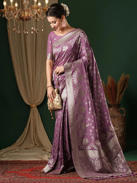 Saree Mall Women's Georgette Mauve Woven Design Designer Saree With Blouse Piece-ARYA3505