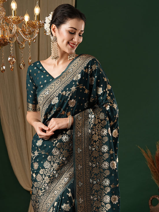 Saree Mall Women's Georgette Teal Blue Woven Design Designer Saree With Blouse Piece-ARYA3601