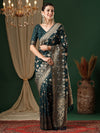 Saree Mall Women's Georgette Teal Blue Woven Design Designer Saree With Blouse Piece-ARYA3601