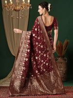 Saree Mall Women's Georgette Maroon Woven Design Designer Saree With Blouse Piece-ARYA3604