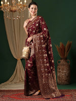 Saree Mall Women's Georgette Maroon Woven Design Designer Saree With Blouse Piece-ARYA3604