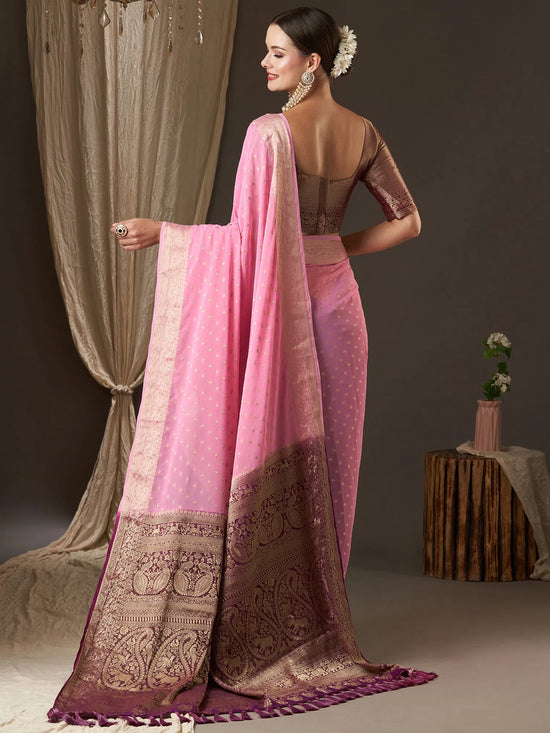 Saree Mall Women's Georgette Pink Woven Design Designer Saree With Blouse Piece-ARYA6004