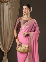 Saree Mall Women's Georgette Pink Woven Design Designer Saree With Blouse Piece-ARYA6004