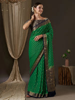 Saree Mall Women's Georgette Green Woven Design Designer Saree With Blouse Piece-ARYA9002