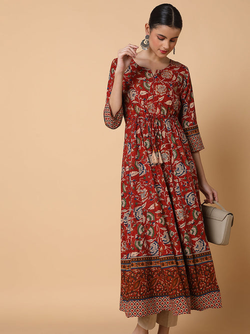 Women Floral Maroon Anarkali Kurta-AT-A1134-LG-Maroon