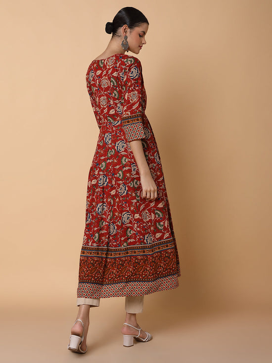 Women Floral Maroon Anarkali Kurta-AT-A1134-LG-Maroon