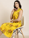 Women A-Line Floral Dress-AT-A1207-PC-Mustard